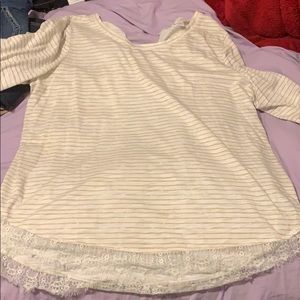 XXL striped blouse with tie back collar